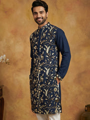 Silk Blend Designer Embroidered Kurta ( 65KO 5445Navy S )