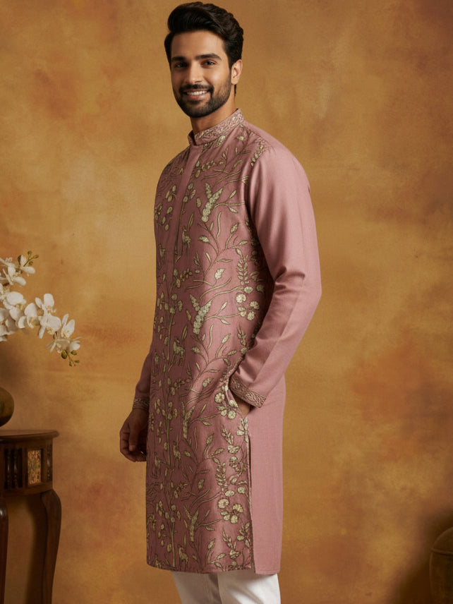 DesiQlo Men Embroidered Kurta Only - Orange - 65KO_5445Peach_S