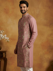 Silk Blend Designer Embroidered Kurta ( 65KO 5445Peach S )