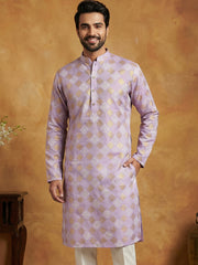Men Cotton Blend Kurta with Foil Print ( 65KO 5446Lavender S ) [FF] [N-2]