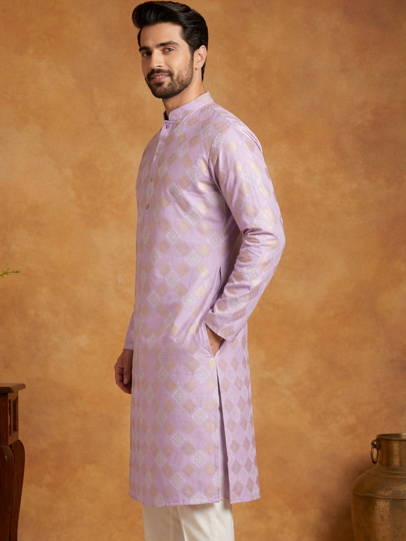 DesiQlo Men Printed Kurta Only - Purple - 65KO_5446Lavender_S
