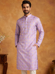 Men Cotton Blend Kurta with Foil Print ( 65KO 5446Lavender S ) [FF] [N-2]