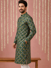 Men Cotton Blend Kurta with Foil Print ( 65KO 5446Olive S ) [FF] [N-2]