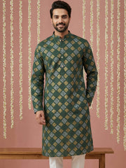 Men Cotton Blend Kurta with Foil Print ( 65KO 5446Olive S ) [FF] [N-2]