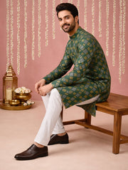 Men Cotton Blend Kurta with Foil Print ( 65KO 5446Olive S ) [FF] [N-2]