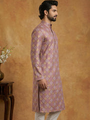 Men Cotton Blend Kurta with Foil Print ( 65KO 5446Peach S ) [FF] [N-2]