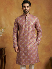 Men Cotton Blend Kurta with Foil Print ( 65KO 5446Peach S ) [FF] [N-2]
