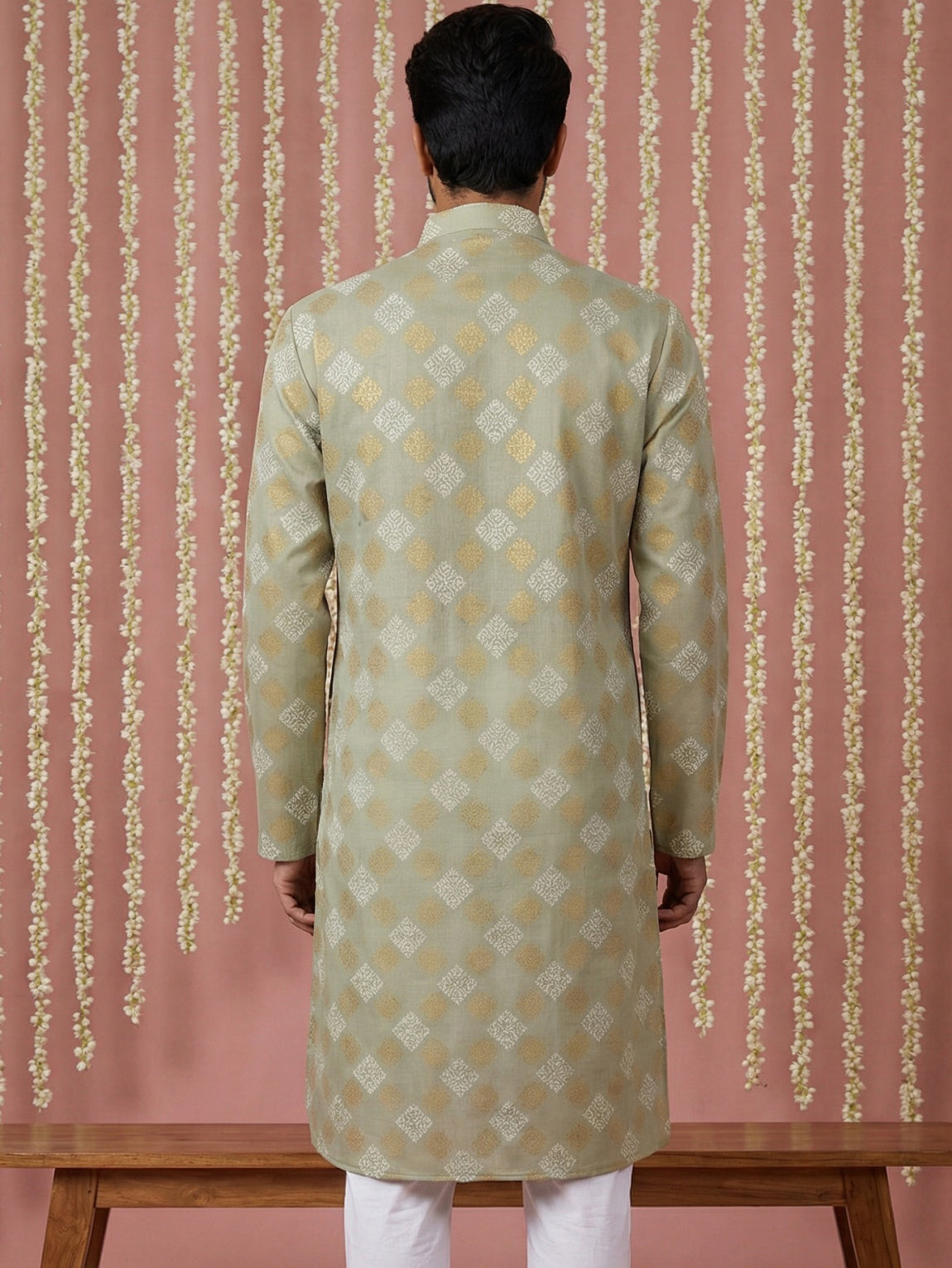 DesiQlo Men Printed Kurta Only - Green - 65KO_5446Pista_S
