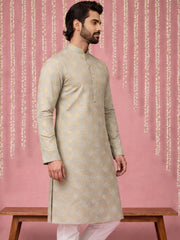 Men Cotton Blend Kurta with Foil Print ( 65KO 5446Pista S ) [FF] [N-2]
