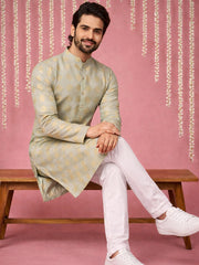 Men Cotton Blend Kurta with Foil Print ( 65KO 5446Pista S ) [FF] [N-2]