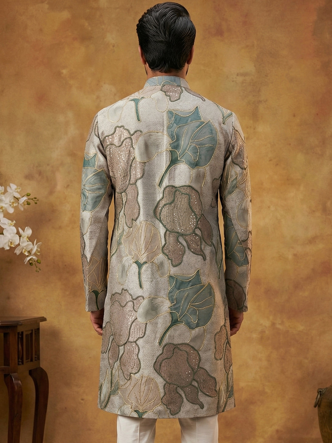 DesiQlo Men Embroidered Kurta Only - Grey - 65KO_5447Grey_S