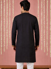 Men Embroidered Silk Blend Kurta ( 65KO 5449Black S ) [FF] [ A3 & A2 ] [FF] [E - 10]