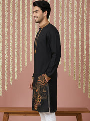 Men Embroidered Silk Blend Kurta ( 65KO 5449Black S ) [FF] [ A3 & A2 ] [FF] [E - 10]