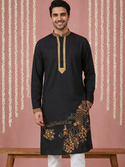 Men Embroidered Silk Blend Kurta ( 65KO 5449Black S ) [FF] [ A3 & A2 ] [FF] [E - 10]