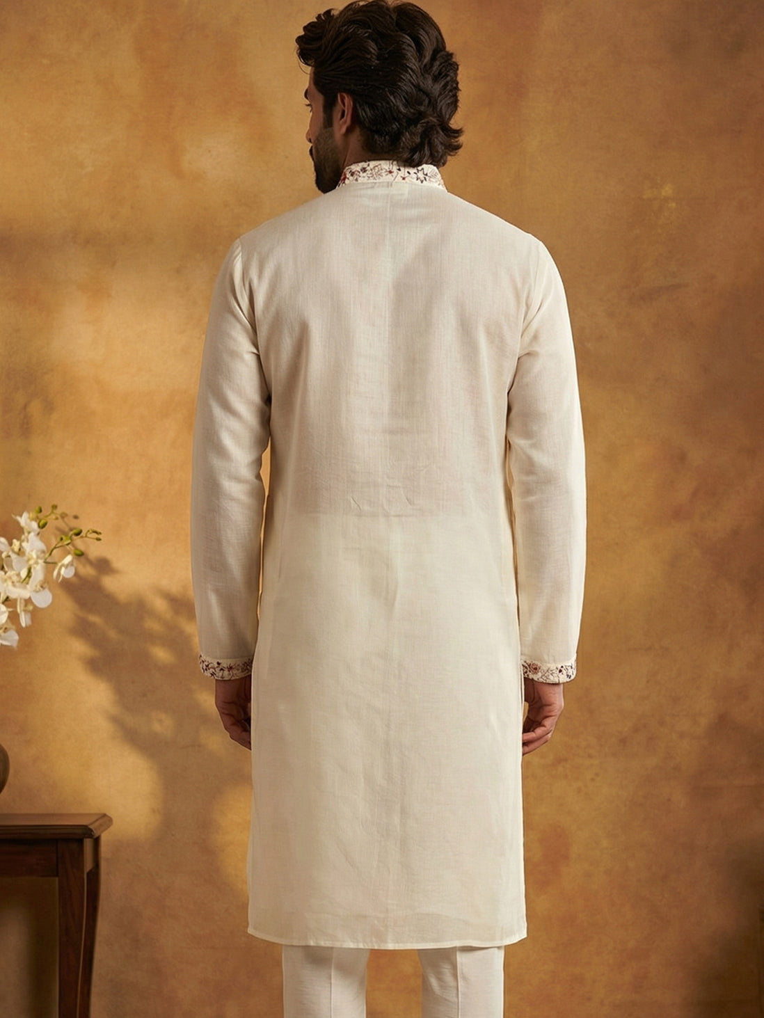 DesiQlo Men Embroidered Kurta Only - White - 65KO_5450White_S