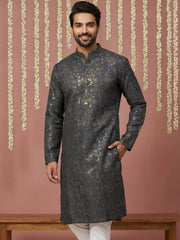 Men Cotton Blend Kurta with Foil Print ( 65KO 5452Navy S ) [FF] [Q-11-14]
