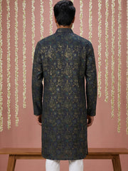 Men Cotton Blend Kurta with Foil Print ( 65KO 5452Navy S ) [FF] [Q-11-14]
