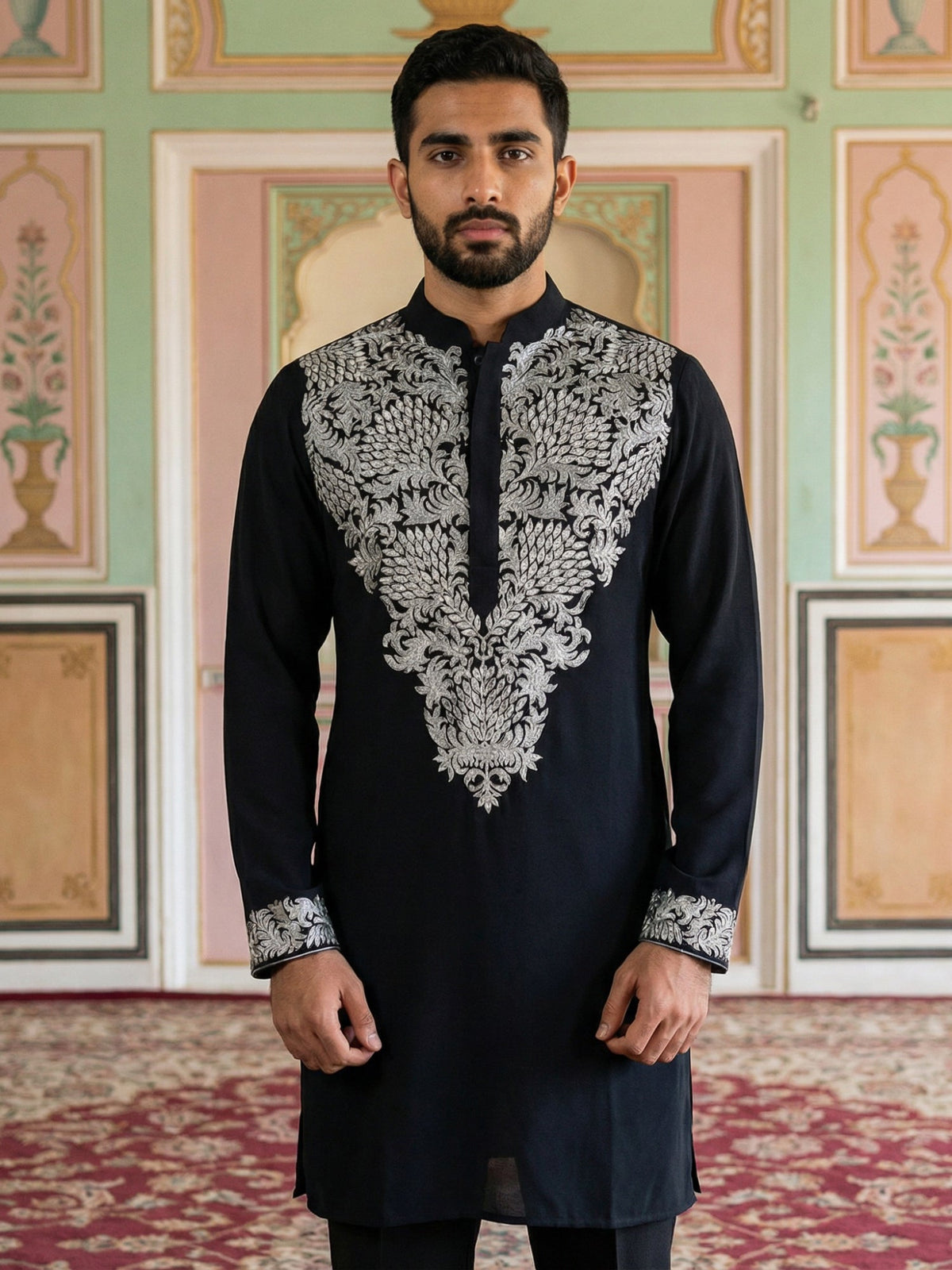 Japanese Fabric Embroidered Kurta ( 65KO 5453Black S ) [FF] [N-7-8]