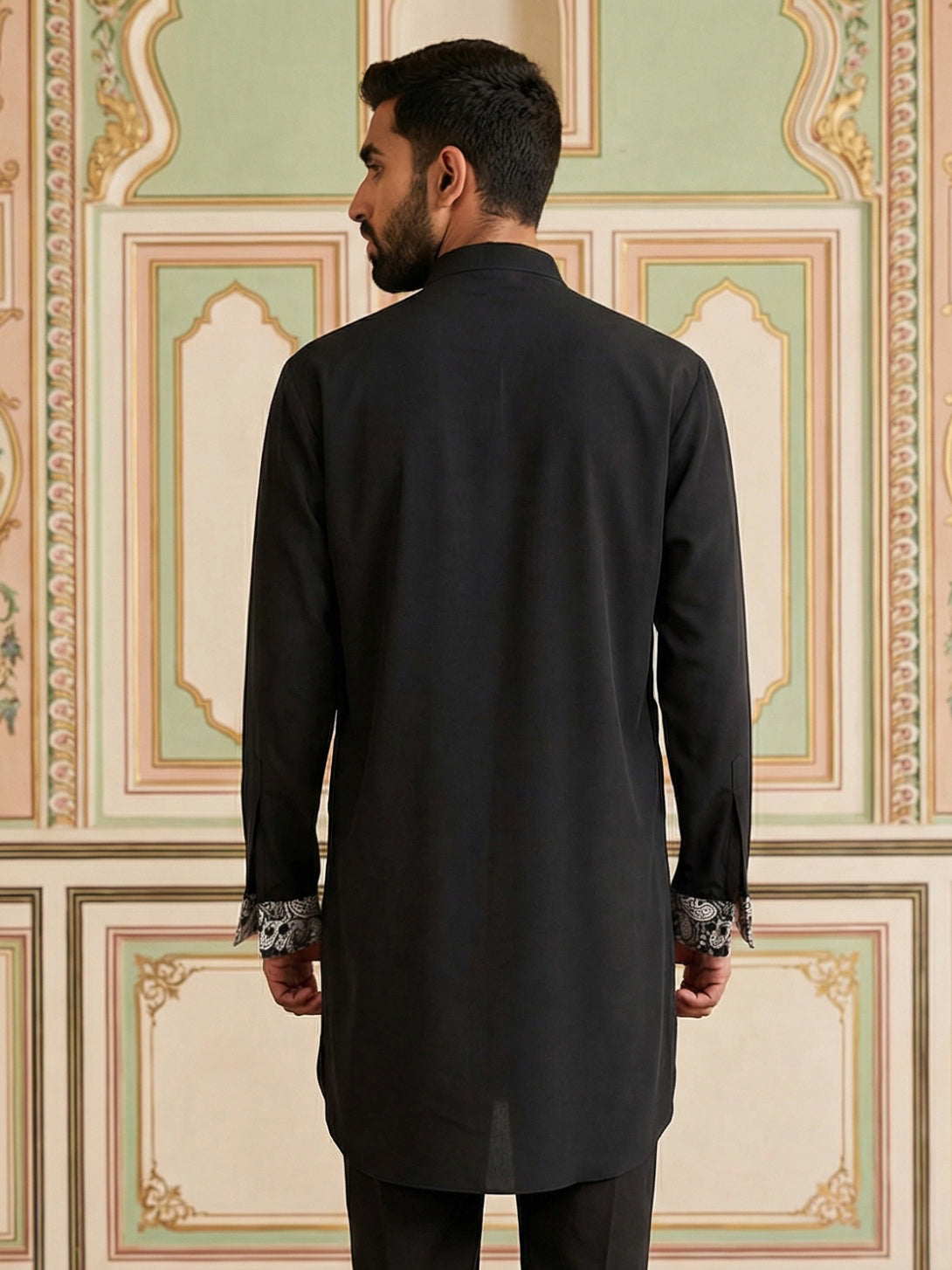 DesiQlo Men Embroidered Kurta Only - Black - 65KO_5453Black_S