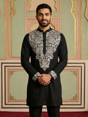 Japanese Fabric Embroidered Kurta ( 65KO 5453Black S ) [FF] [N-7-8]