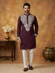 Japanese Fabric Embroidered Kurta ( 65KO 5453Purple S ) [FF] [N-7-8]