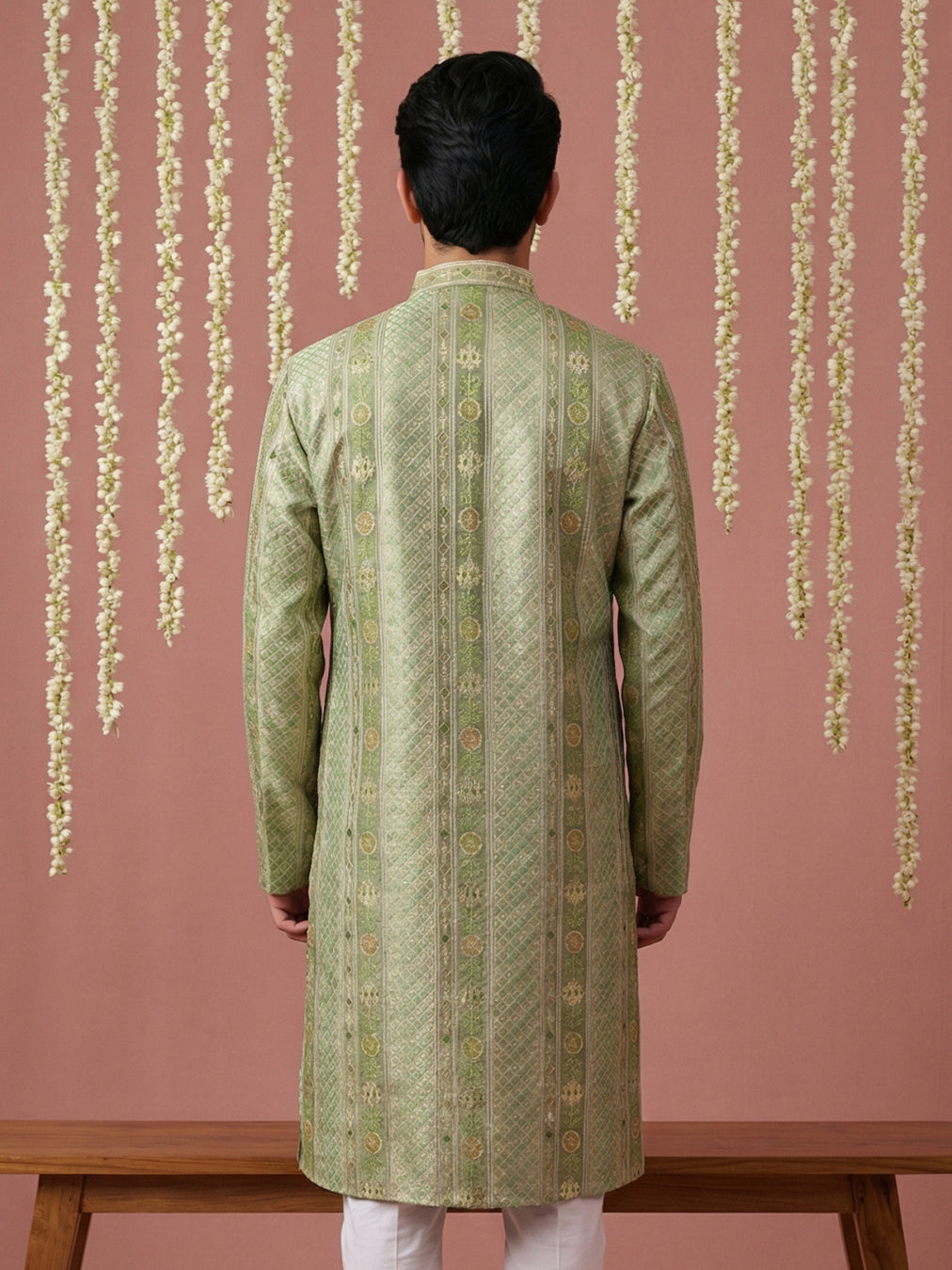 DesiQlo Men Embroidered Kurta Only - Green - 65KO_5454Green_S