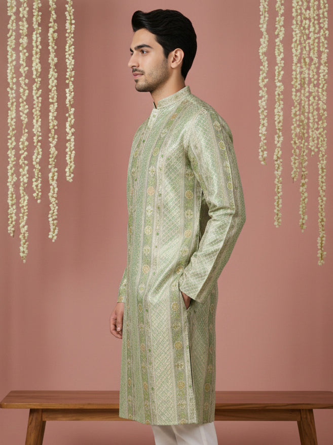 DesiQlo Men Embroidered Kurta Only - Green - 65KO_5454Green_S