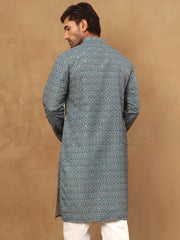 Cotton Blend Ethnic Printed Kurta ( 65KO 5455Sea-Green )