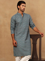 Cotton Blend Ethnic Printed Kurta ( 65KO 5455Sea-Green )