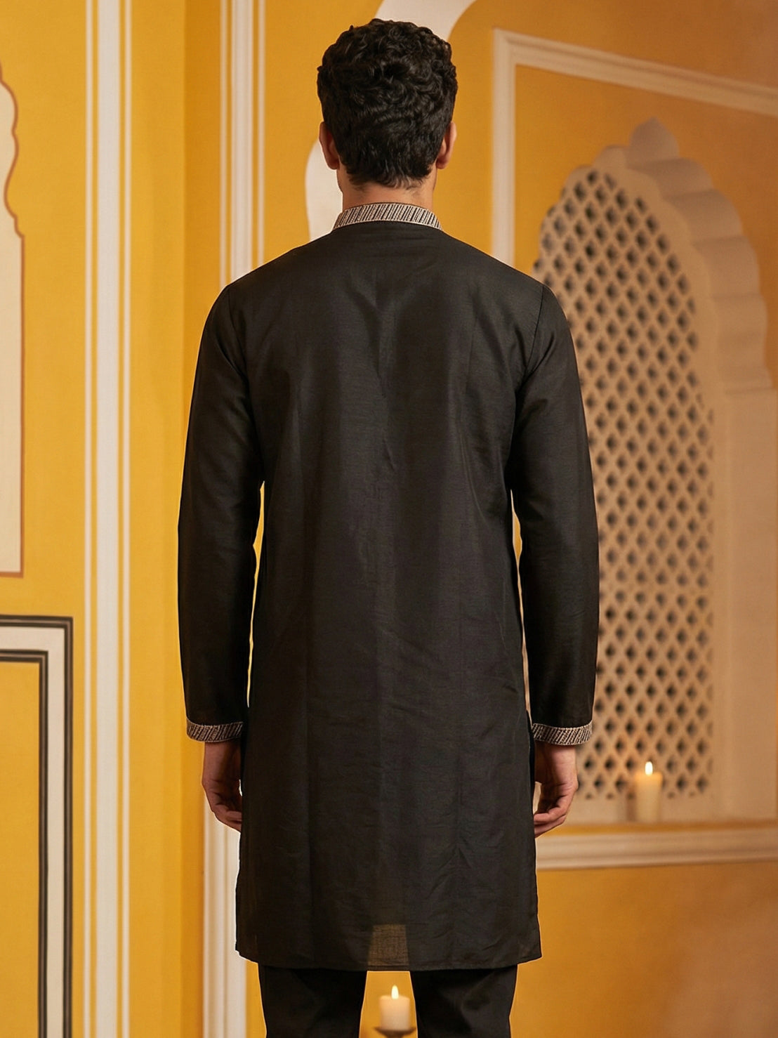 DesiQlo Men Embroidered Kurta Only - Black - 65KO_5457Black_S