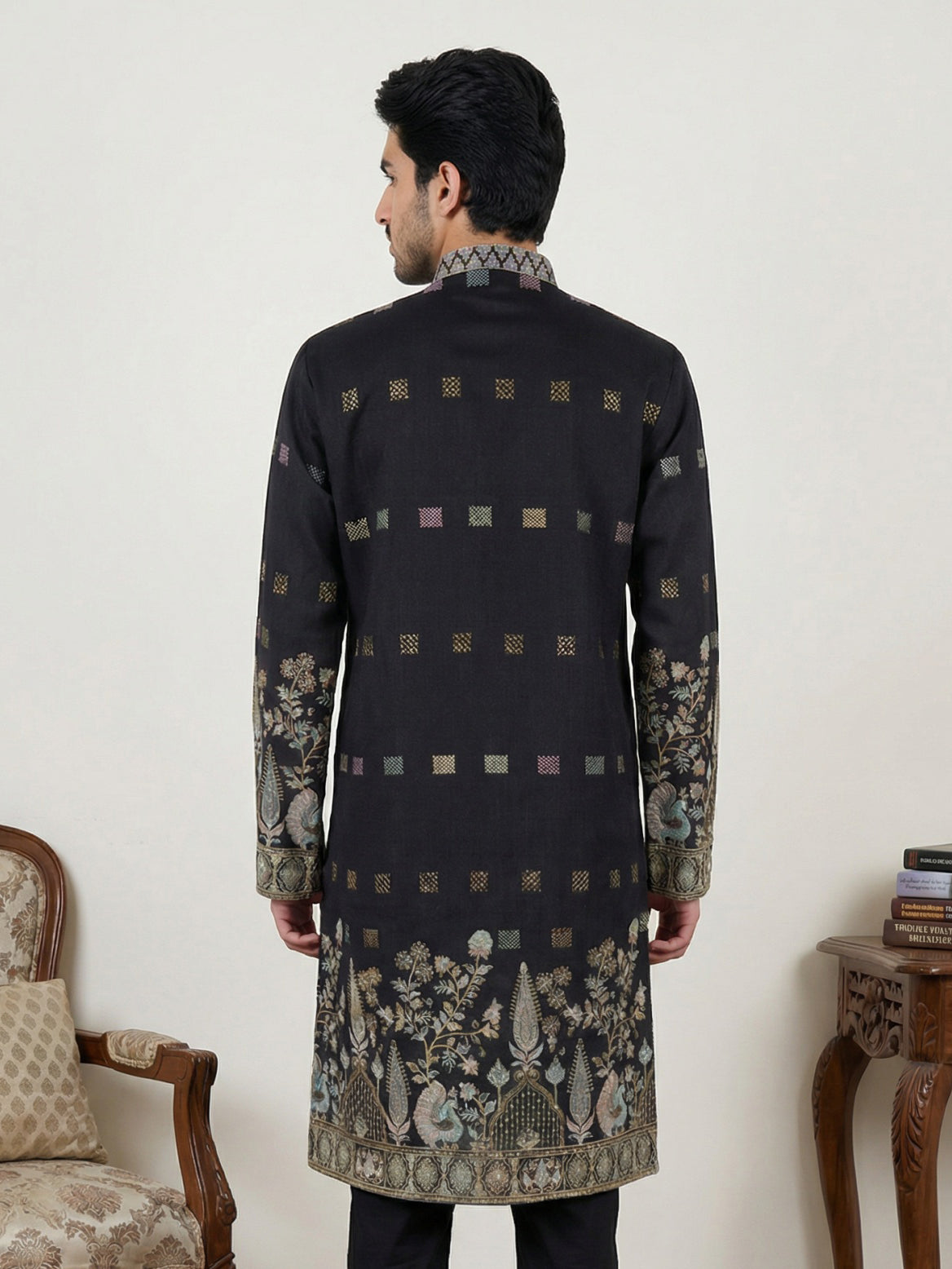 DesiQlo Men Embroidered Kurta Only - Black - 65KO_5458Black_S