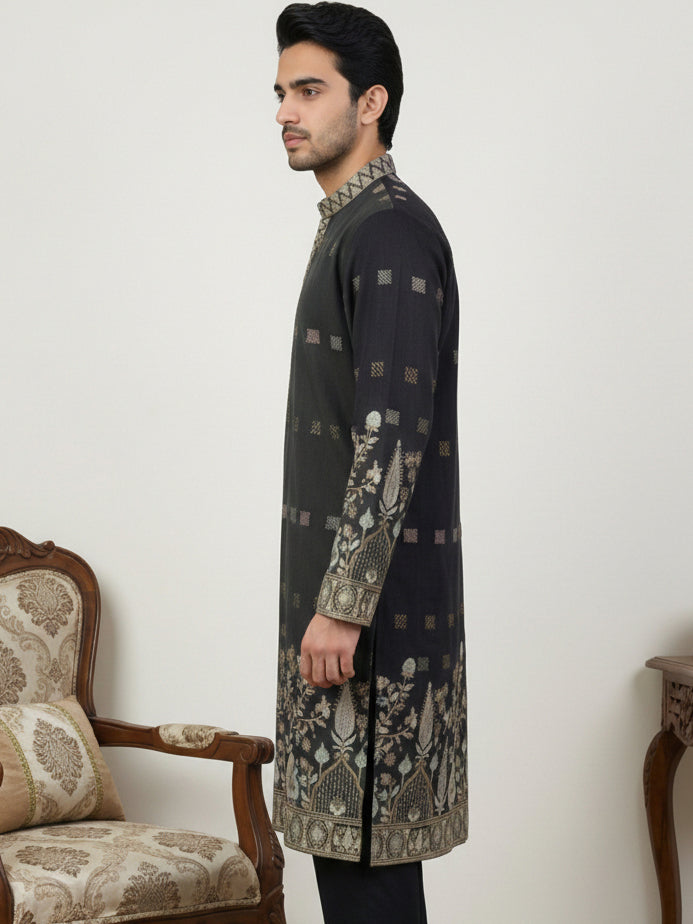 DesiQlo Men Embroidered Kurta Only - Black - 65KO_5458Black_S