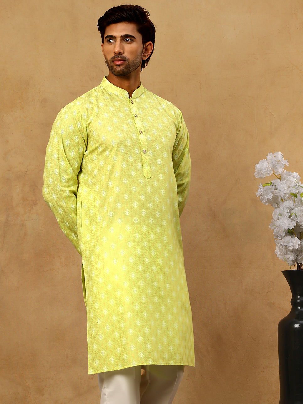 DesiQlo Men Printed Kurta Only - Green - 65KO_5459Green_S