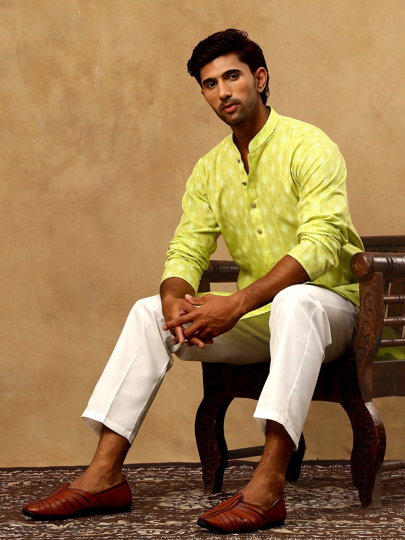 DesiQlo Men Printed Kurta Only - Green - 65KO_5459Green_S