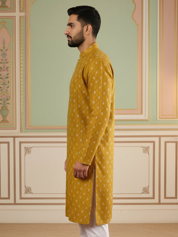 DesiQlo Men Printed Kurta Only - Yellow - 65KO_5459Mustard_S