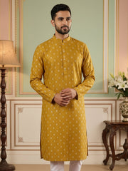 Classic Ethnic Print Cotton Blend Kurta ( 65KO 5459Mustard S ) [FF] [K-14]