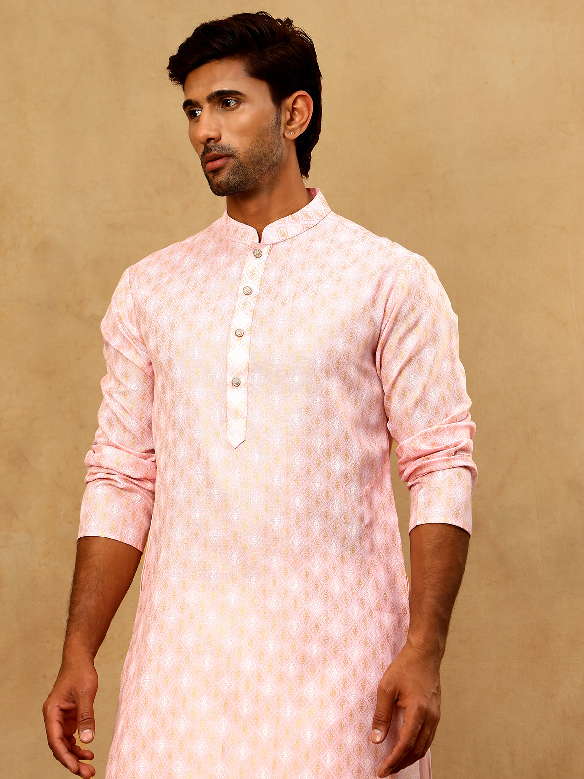 DesiQlo Men Printed Kurta Only - Pink - 65KO_5459Pink_S