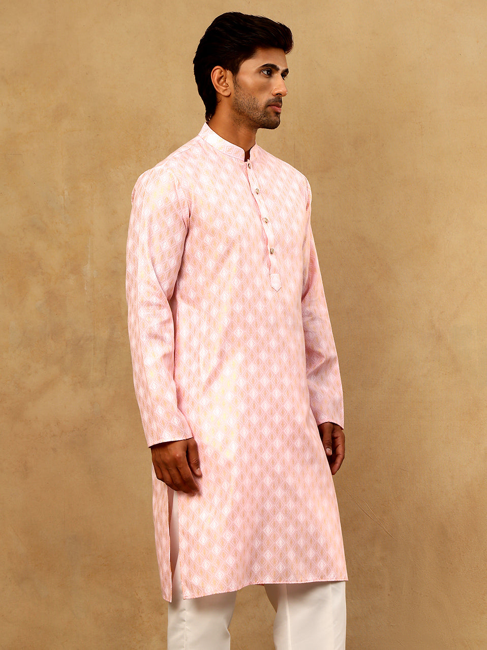DesiQlo Men Printed Kurta Only - Pink - 65KO_5459Pink_S