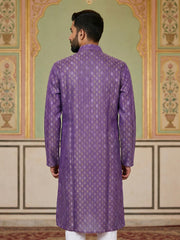 Classic Ethnic Print Cotton Blend Kurta ( 65KO 5459Purple S ) [FF] [K-14]