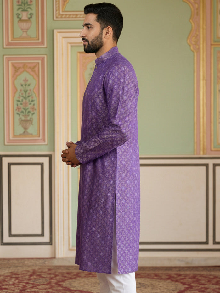 DesiQlo Men Printed Kurta Only - Purple - 65KO_5459Purple_S
