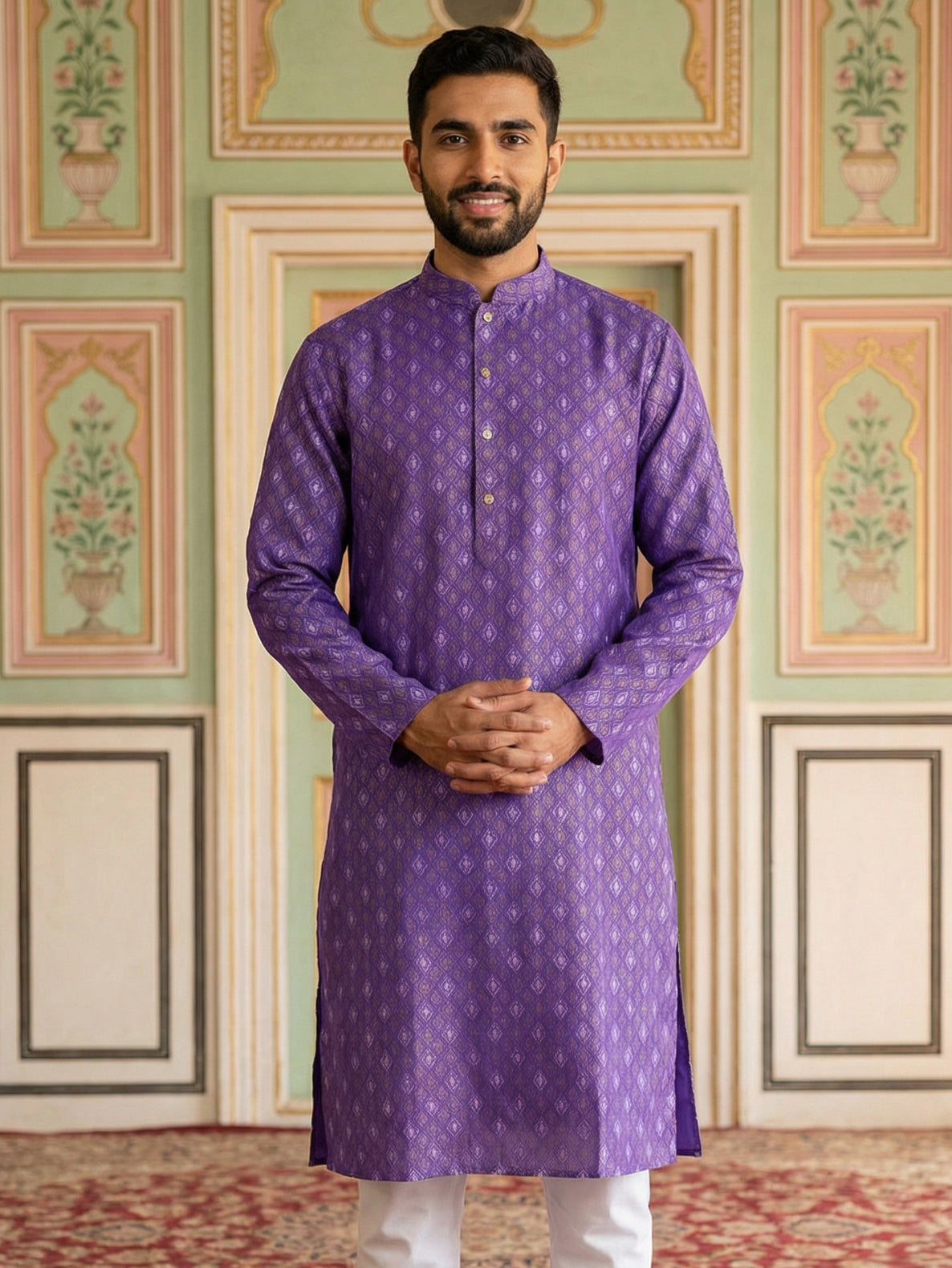 DesiQlo Men Printed Kurta Only - Purple - 65KO_5459Purple_S