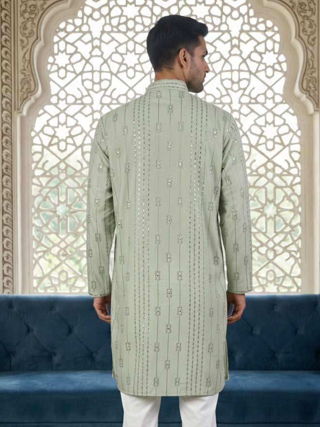 DesiQlo Men Embroidered Kurta Only - Green - 65KO_5460Pista_S