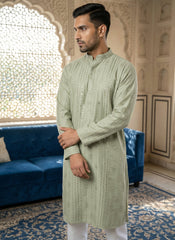 Embroidered Silk Blend Straight Kurta ( 65KO 5460Pista S ) [FF] [A-1-4]