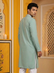 Classic Silk Blend Embroidered Kurta ( 65KO 5461Green S ) [FF] [H-7]