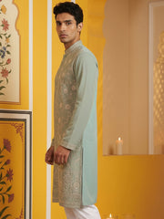 Classic Silk Blend Embroidered Kurta ( 65KO 5461Green S ) [FF] [H-7]