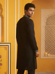 Embroidered Silk Blend Straight Kurta ( 65KO 5462Black S ) [FF] [B-6]