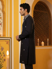 Embroidered Silk Blend Straight Kurta ( 65KO 5462Black S ) [FF] [B-6]