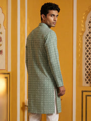 Embroidered Cotton Blend Kurta ( 65KO 5463Green S ) [FF] [H-10]