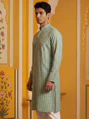 Embroidered Cotton Blend Kurta ( 65KO 5463Green S ) [FF] [H-10]