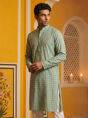 Embroidered Cotton Blend Kurta ( 65KO 5463Green S ) [FF] [H-10]